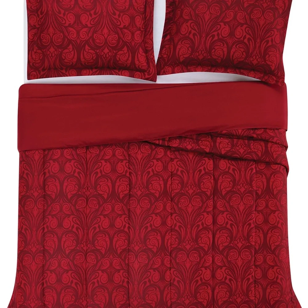New Nuveau Scroll 3-Pc. Comforter Sets REVERSIBLE Comforter RED  KING